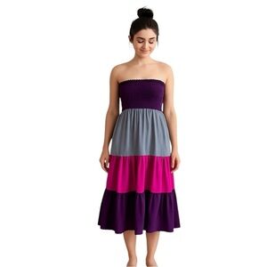 Boho Strapless Colorblock Midi Dress (S/M)